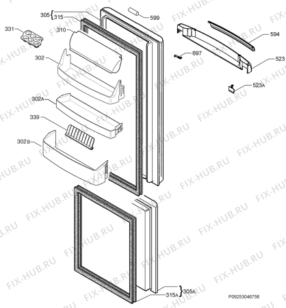 Взрыв-схема холодильника Rex Electrolux RNA34733W - Схема узла Door 003